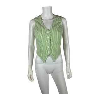 Vintage 70s Seersucker Vest Womens Small Lime Green Stripes Spring Dapper Dan Wa
